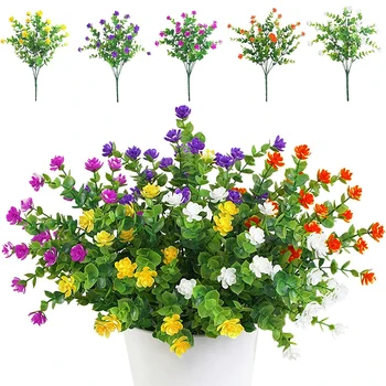 10vnt Dirbtinių Gėlių Puokštės Atsparus UV Žalieji Augalai, Lauko, Patalpų Balkonas Sodas Office Vestuves Dekoras Nuotrauka