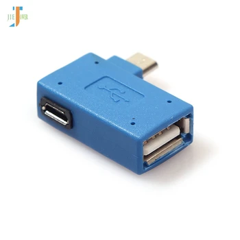 500pcs/daug Karšto Pardavimo Teisė Kampu 90 Laipsnių Micro USB OTG Host Flash Disk Adapteris su Mikro Galia Galaxy Note3 S3 S4 Mėlyna Nuotrauka