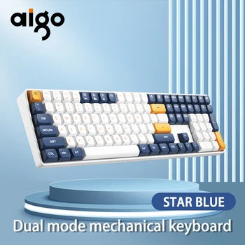 Aigo a108 žaidimų teclado mecânico 2.4 g sem fio usb tipo-c com fio interruptor azul 110 chave quente troca recarregável žaidėjus tec Nuotrauka